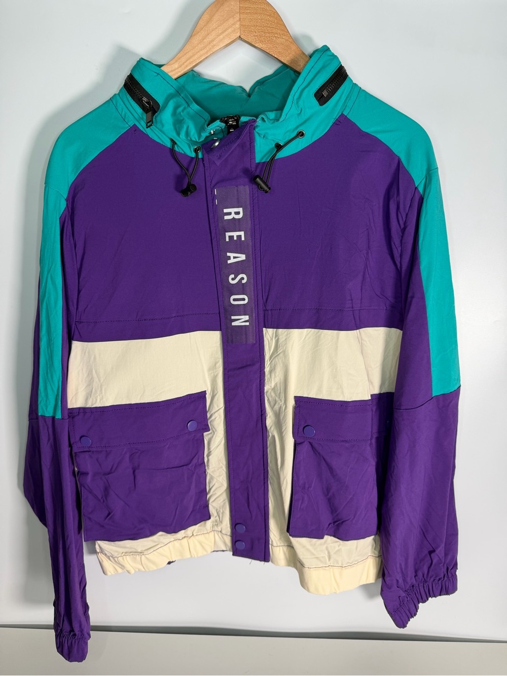 NWT Reason Men's Soho Stretch Nylon Utility Jacket Purple White Size M